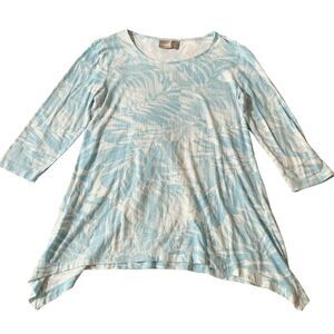 Chico's Blouse Sz 0 (Small) Aqua Blue Floral Tunic Soft Asymmetrical Beachy